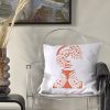 Madame butterfly Linen white garden cushion 46x46 with female face design with butterflies on a transparent chair inside house.