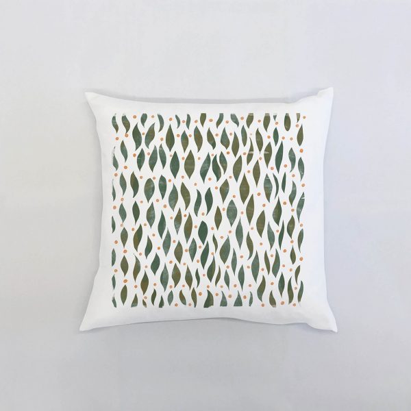 green plantation Λευκό μαξιλάρι από 100% βαμβάκι, και σχέδιο με πράσινα φύλλα