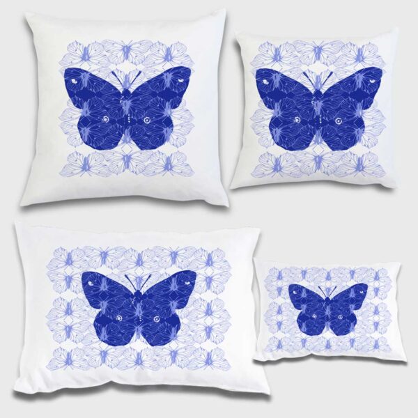 New Life Electric Blue Λευκό μαξιλάρι από 100% βαμβάκι, και σχέδιο με μπλε πεταλούδες