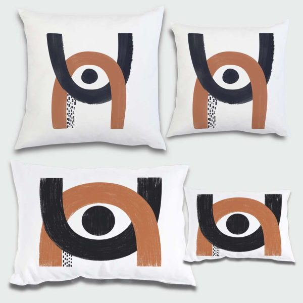 eye Λευκό μαξιλάρι από 100% βαμβάκι, με γεωμετρικά μαύρα και πορτοκαλί σχέδια