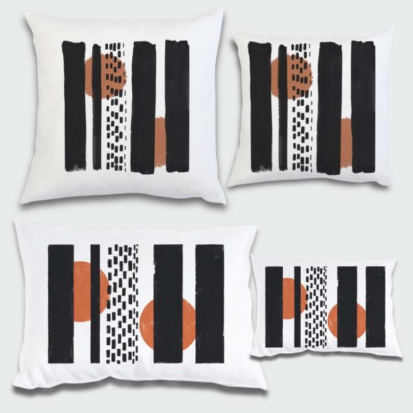 lines Λευκό μαξιλάρι από 100% βαμβάκι, με γεωμετρικά μαύρα και πορτοκαλί σχέδια
